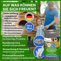 TTL GARDEN GUARD-LINE Hasendraht Drahtgitter 25x45mm Masche 1m x 25m Draht Ø 0,70mm verzinkt auf Rolle + Handschuhe & 100x Krampen verzinkt - für Zaun Hochbeet Voliere