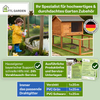 TTL GARDEN GUARD-LINE Hasendraht Drahtgitter 25x45mm Masche 1m x 25m Draht Ø 0,70mm verzinkt + grün PVC beschichtet auf Rolle + Handschuhe & 100x Krampen verzinkt - für Zaun Hochbeet Voliere