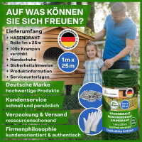 TTL GARDEN GUARD-LINE Hasendraht Drahtgitter 25x45mm Masche 1m x 25m Draht Ø 0,70mm verzinkt + grün PVC beschichtet auf Rolle + Handschuhe & 100x Krampen verzinkt - für Zaun Hochbeet Voliere