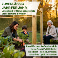 TTL GARDEN Hasendraht Drahtgitter 25x45mm Masche 1m x 25m Draht Ø 0,66mm verzinkt + grün PVC beschichtet auf Rolle + Handschuhe & 100x Krampen verzinkt - für Zaun Hochbeet Voliere