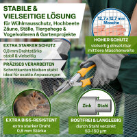 TTL GARDEN Drahtgitter 12,7mm Masche 1m x 10m Draht Ø 0,80mm verzinkt auf Rolle + Handschuhe + 50x Krampen verzinkt feinmaschig - für Hochbeet Voliere Zaun