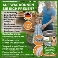 TTL GARDEN Drahtgitter 12,7mm Masche 1,2m x 10m Draht Ø 0,80mm verzinkt auf Rolle + Handschuhe + 50x Krampen verzinkt feinmaschig - für Hochbeet Voliere Zaun