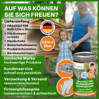 TTL GARDEN Drahtgitter 12,7mm Masche 1,2m x 10m Draht Ø 0,80mm verzinkt auf Rolle + Handschuhe + 50x Krampen verzinkt feinmaschig - für Hochbeet Voliere Zaun