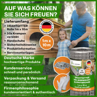 TTL GARDEN Drahtgitter 19mm Masche 1m x 10m Draht Ø 0,80mm verzinkt auf Rolle + Handschuhe + 50x Krampen verzinkt feinmaschig - für Hochbeet Voliere Zaun