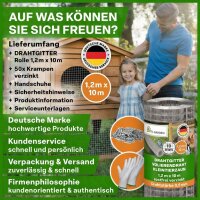 TTL GARDEN Drahtgitter 19mm Masche 1,2m x 10m Draht Ø 0,80mm verzinkt auf Rolle + Handschuhe + 50x Krampen verzinkt feinmaschig - für Hochbeet Voliere Zaun