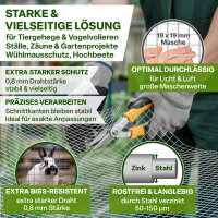 TTL GARDEN Drahtgitter 19mm Masche 1m x 25m Draht Ø 0,80mm verzinkt auf Rolle + Handschuhe & 100x Krampen verzinkt feinmaschig - für Hochbeet Voliere Zaun