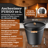 BLACK OAK Ascheeimer Fuego 10L - mit Deckel mit...