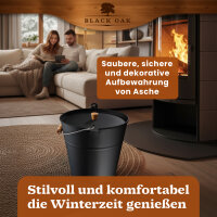 BLACK OAK Ascheeimer Fuego 10L - mit Deckel mit Holzknauf,L30xB30xH29cm, verzinkter Stahl mit Premium Pulverbeschichtung schwarz