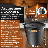 BLACK OAK Ascheeimer Fogo 10L L30xB30xH30cm - mit Deckel,...