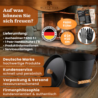 BLACK OAK Ascheeimer Pago 5L - mit Deckel mit Holzknopf, L24xB24xH22cm, verzinkter Stahl mit Premium Pulverbeschichtung schwarz
