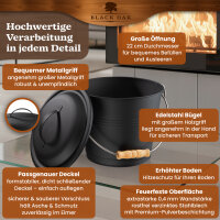 BLACK OAK Ascheeimer Piton 5L - mit Deckel, L22xB22xH18cm, verzinkter Stahl mit Premium Pulverbeschichtung schwarz