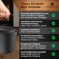 BLACK OAK Ascheeimer Piton 5L - mit Deckel, L22xB22xH18cm, verzinkter Stahl mit Premium Pulverbeschichtung schwarz