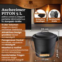 BLACK OAK Ascheeimer Piton 5L - mit Deckel, Schaufel...