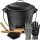 BLACK OAK Ascheeimer Piton 5L - mit Deckel, Schaufel & Besen, L22xB22xH18cm, verzinkter Stahl mit Premium Pulverbeschichtung schwarz