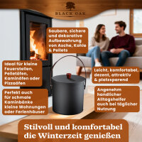 BLACK OAK Ascheeimer Toba 5L - mit Kunstleder-Griff Deckel, L20xB20xH20cm, verzinkter Stahl mit Premium Pulverbeschichtung schwarz