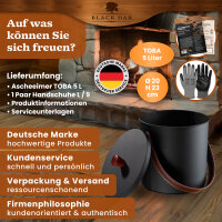 BLACK OAK Ascheeimer Toba 5L - mit Kunstleder-Griff Deckel, L20xB20xH20cm, verzinkter Stahl mit Premium Pulverbeschichtung schwarz