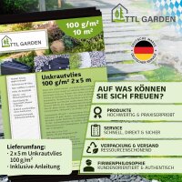 TTL Garden Unkrautvlies 100g/m² 20m² - 2x10m Gartenvlies, Vlies gegen Unkraut, Mulchvlies - schwarz