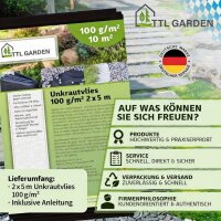 TTL Garden Unkrautvlies 100g/m² 20m² - 2x10m Gartenvlies, Vlies gegen Unkraut, Mulchvlies - schwarz