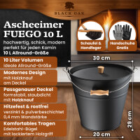 BLACK OAK Ascheeimer Fuego 10L - mit Deckel, Schaufel...