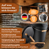 BLACK OAK Ascheeimer Fuego 10L - mit Deckel, Schaufel & Feger mit Holzknopf, L30xB30xH29cm