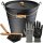 BLACK OAK Ascheeimer Fuego 10L - mit Deckel, Schaufel & Feger mit Holzknopf, L30xB30xH29cm