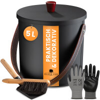 BLACK OAK Ascheeimer Toba 5L - mit Deckel, Schaufel & Feger