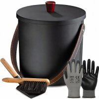 BLACK OAK Ascheeimer Toba 5L - mit Deckel, Schaufel & Feger