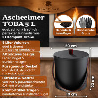 BLACK OAK Ascheeimer Toba 5L - mit Deckel, Schaufel & Feger