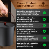 BLACK OAK Ascheeimer Toba 5L - mit Deckel, Schaufel & Feger