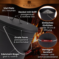 BLACK OAK Ascheeimer VESUVIO 20L oval - mit Lederhandschuh