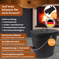 BLACK OAK Ascheeimer VESUVIO 20L oval - mit Lederhandschuh