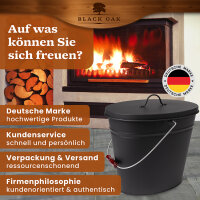 BLACK OAK Ascheeimer VESUVIO 15L oval - mit Lederhandschuh UND Kehrset