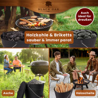BLACK OAK Ascheeimer VESUVIO 20L oval - mit Lederhandschuh UND Kehrset