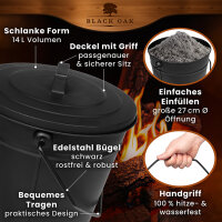 BLACK OAK Ascheeimer ETNA 14L - mit Lederhandschuh UND Kehrset