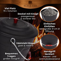 BLACK OAK Ascheeimer KATLA 15L - mit Lederhandschuh