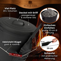 BLACK OAK Ascheeimer Stromboli 20L Bügel Edelstahl silber - mit Deckel & Schaufel, Ø33xH36cm verzinkter Stahl mit Premium Pulverbeschichtung schwarz_3