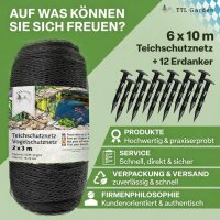 TTL Garden Teichschutznetz 6x10 m anthrazit HDPE 30g/m² 12x12mm - Vogelschutznetz, Teichnetz, Garten Schutznetz