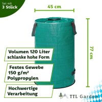 TTL Garden Gartensäcke 120L 3er Set  - Laubsack...