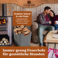 BLACK OAK Montana XL 60L Holzkorb aus Filz hellgrau – Kaminholz und Brennholz Korb mit Griffen und Echtleder Applikationen