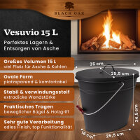 BLACK OAK Ascheeimer Vesuvio 15L - Oval mit Deckel,...
