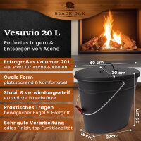 BLACK OAK Ascheeimer Vesuvio 20L - Oval mit Deckel,...