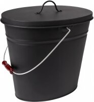 BLACK OAK Ascheeimer Vesuvio 20L - Oval mit Deckel, L40xB28xH35cm, verzinkter Stahl mit Premium Pulverbeschichtung schwarz