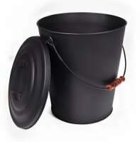 BLACK OAK Ascheeimer Santorini 25L - mit Deckel, Ø35,5xH43cm verzinkter Stahl mit Premium Pulverbeschichtung schwarz