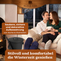 BLACK OAK Ascheeimer Stromboli 20L Bügel Edelstahl silber - mit Deckel & Schaufel, Ø33xH36cm verzinkter Stahl mit Premium Pulverbeschichtung schwarz