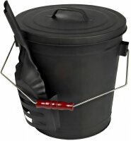 BLACK OAK Ascheeimer Stromboli 20L Bügel Edelstahl silber - mit Deckel & Schaufel, Ø33xH36cm verzinkter Stahl mit Premium Pulverbeschichtung schwarz