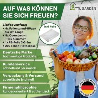 TTL Garden Folientunnel Set "Peak" XL L300xB120xH180cm mit PE Folie 3x3,5 Meter