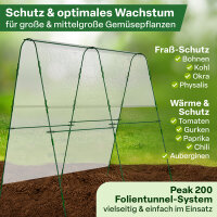 TTL Garden Folientunnel Set "Peak" L L200xB120xH180cm mit PE Folie 2x3,5 Meter