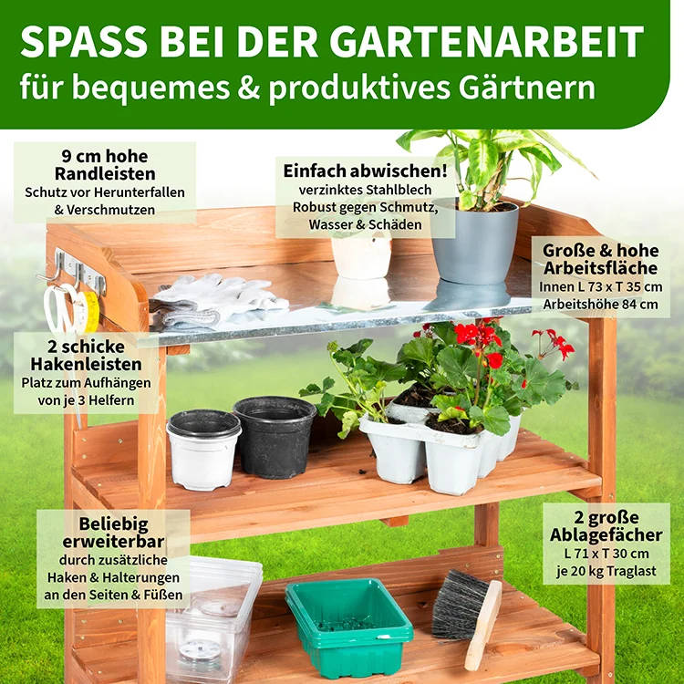 Oppottafel met verzinkt werkblad
