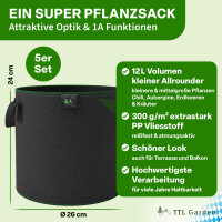 TTL Garden Pflanzsack 12L 5er Set - Pflanztopf,...