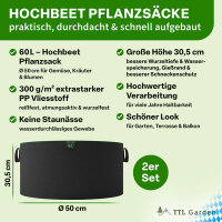 TTL Garden Pflanzsack 60L 2er Set - Hochbeet  Pflanztopf,...